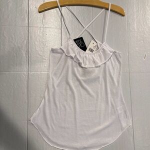 Chaser White Ruffle-Front Crisscross Camisole Top